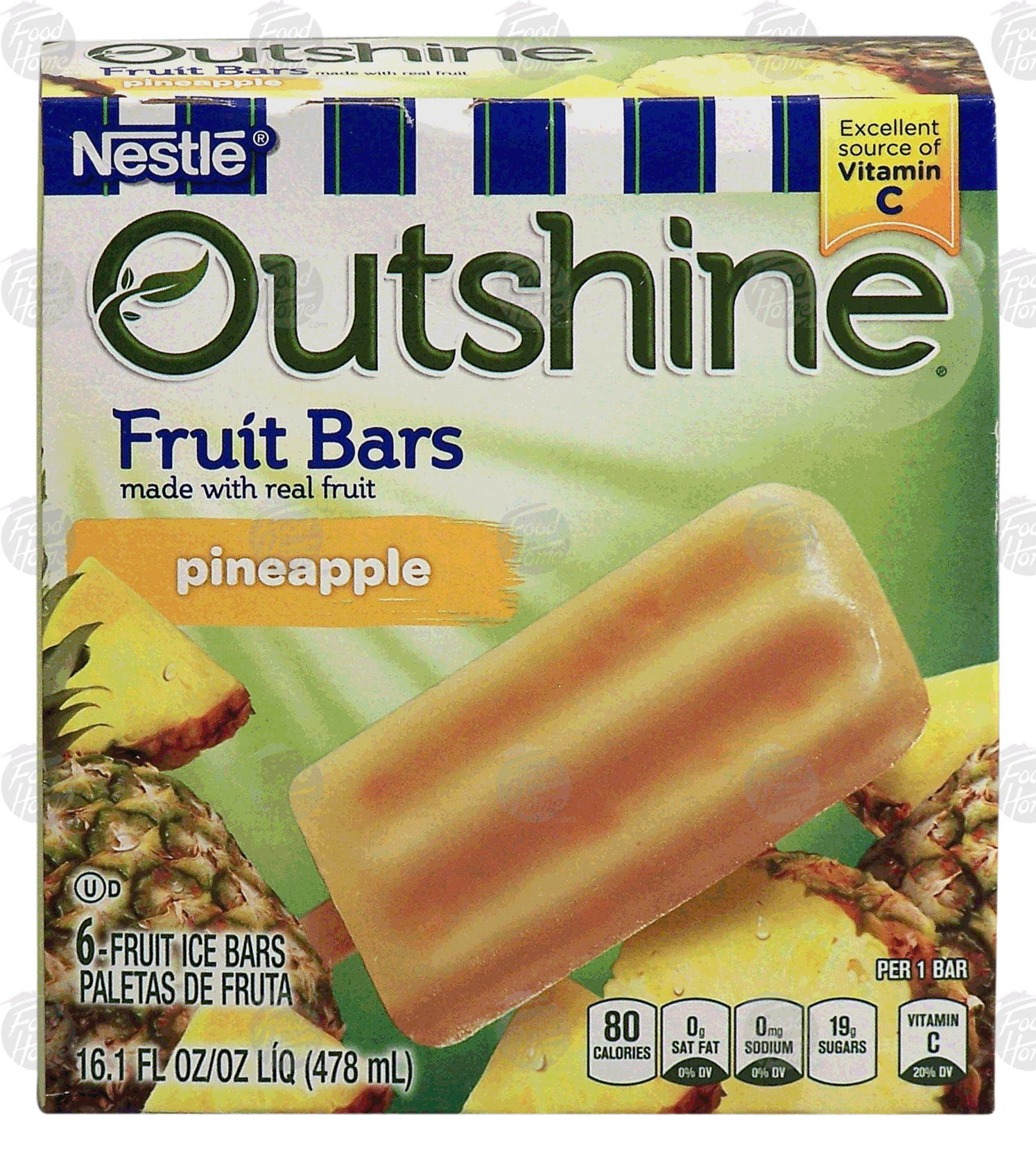 Nestle Outshine pineapple fruit ice bars, made with real fruit, 6 bars Full-Size Picture